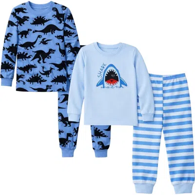 Benben Kids And Toddlers Boys Soft 2 Pack Pajama Sets Snug Fitted Ultra Soft Sleepwear Sets Long Sle In Blue