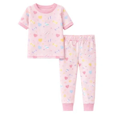 Benben Kids Toddler Girls Short Sleeve Pajamas Set Snug Fit Soft & Stylish Cozy Comfortable Sleepwea In Pink