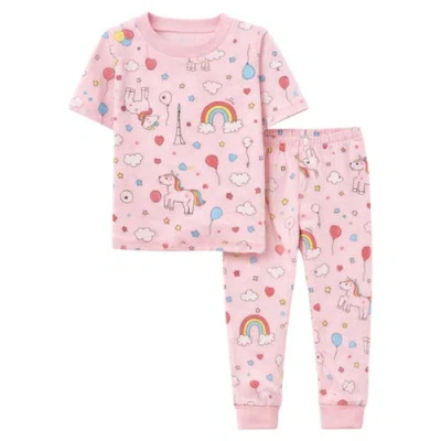 Benben Kids Toddler Girls Short Sleeve Pajamas Set Snug Fit Soft & Stylish Cozy Comfortable Sleepwea In Pink
