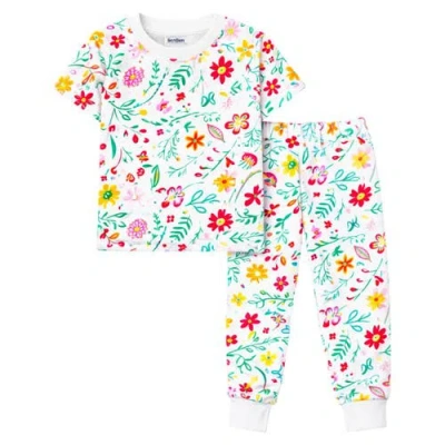Benben Kids Toddler Girls Short Sleeve Pajamas Set Snug Fit Soft & Stylish Cozy Comfortable Sleepwea In White