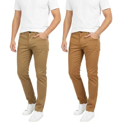 Benben Mens 2 Pack Chinos Slim Fit Stretch Pants In Brown