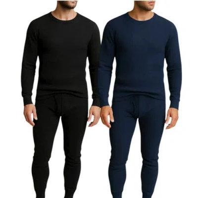 Benben Mens 2 Pack Thermal Set 4 Piece Top And Bottom Full Sets In Black