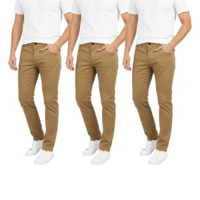 Benben Mens 3 Pack Chinos Slim Fit Stretch Pants In Brown