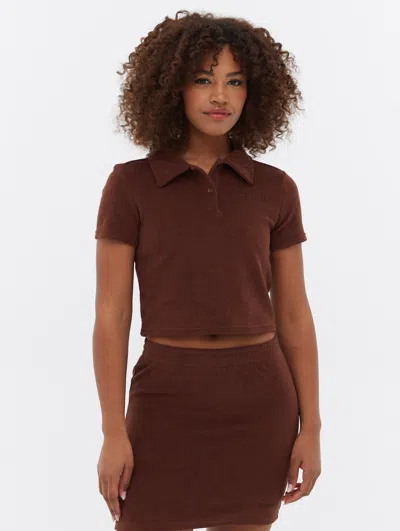 Bench Filby Terry Crop Polo T-shirt In Brown