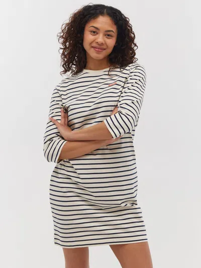 Bench Mab Striped 3/4 Sleeve Dress In White