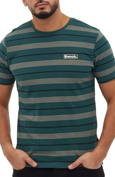 Bench . Milos Striped Cotton T-shirt In Dark Green