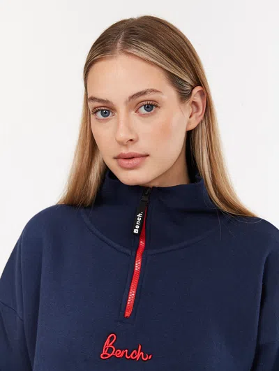 Bench Rochelle Zip Mock Neck Crop Sweatshirt In Blue
