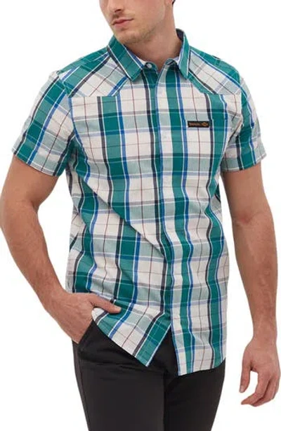 Bench . Stavo Short Sleeve Check Shirt In White Green Blue