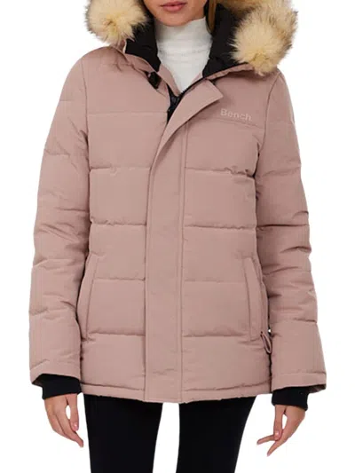 Bench Women's Faux Fur Trim Puffer Jacket In Pink