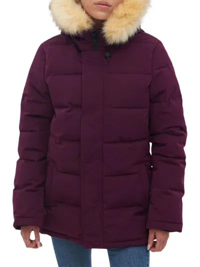 Bench Women's Faux Fur Trim Puffer Jacket In Purple