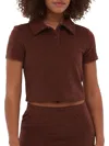Bench Filby Terry Crop Polo Tee In Shaved Chocolate
