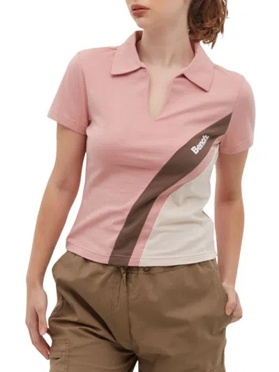 Bench Women's Marple Heritage Colorblock Johnny Collar Polo In Mellow Rose