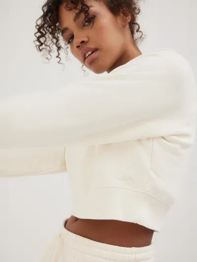 Bench Womens Crown Eco-fleece Cropped Crew Neck Sweatshirt In White