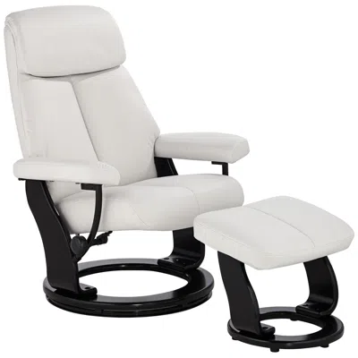 Benchmaster Lucy White Faux Leather Swivel Recliner And Ottoman
