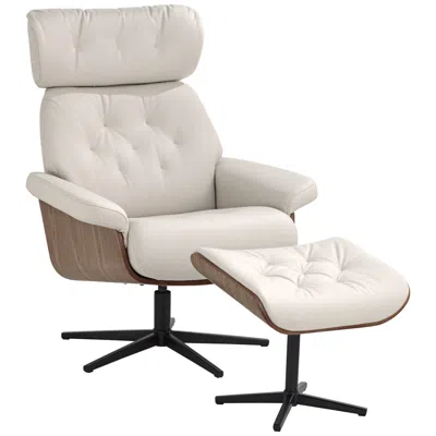 Benchmaster Melia Eggshell Adjustable Faux Leather Swivel Recliner And Ottoman