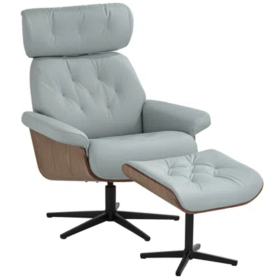 Benchmaster Melia Sky Blue Adjustable Swivel Recliner And Ottoman