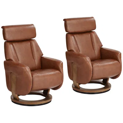 Benchmaster Octavian Augusta Brown Faux Leather 4-way Recliners Set Of 2