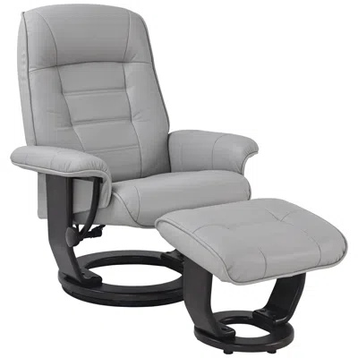 Benchmaster Scotte Silver Gray Leather Swivel Recliner With Ottoman