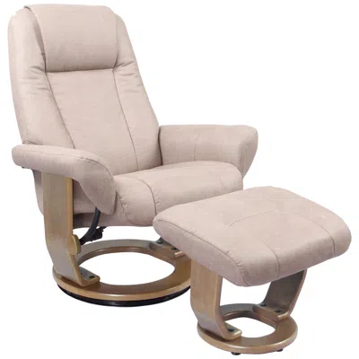 Benchmaster Thomma Sand Fabric Swivel Recliner With Ottoman