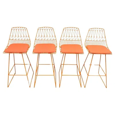 Pre-owned Bend Goods Orange Lucy Stools Wire Metal Frame Barstool From Nfl - Set Of 4