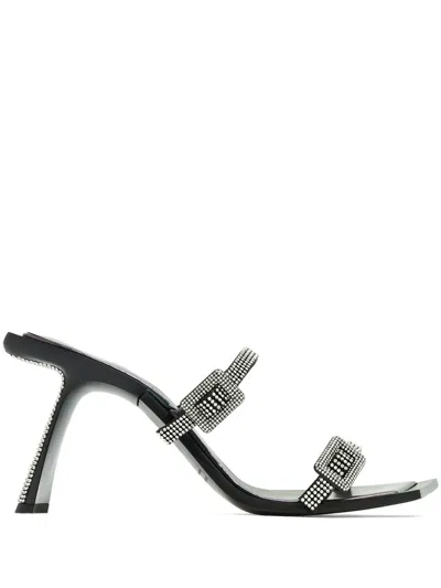 Benedetta Bruzziches Square Toe Rhinestone Double Strap Sandals In Black