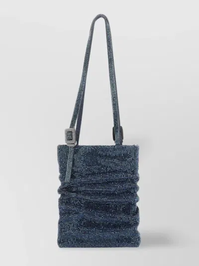 Benedetta Bruzziches Beaded Embellished Bucket Bag With Two Handles In Blue