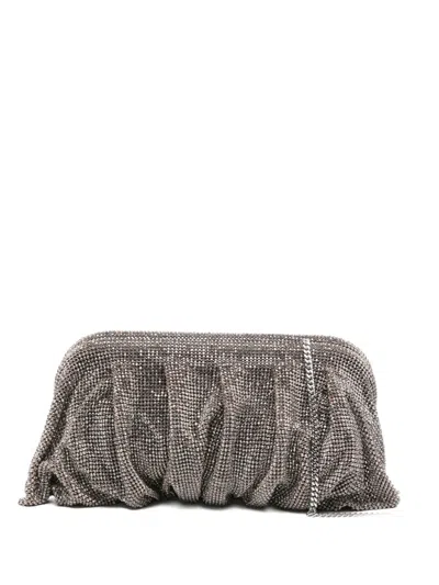 Benedetta Bruzziches Beaded Pleated Clutch Bag In Silver