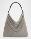 Benedetta Bruzziches Slouchy Draped Shoulder Bag With Rhinestone Embellishment In Crystal On Silver