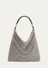 Benedetta Bruzziches Slouchy Draped Shoulder Bag With Rhinestone Embellishment In Crystal On Silver