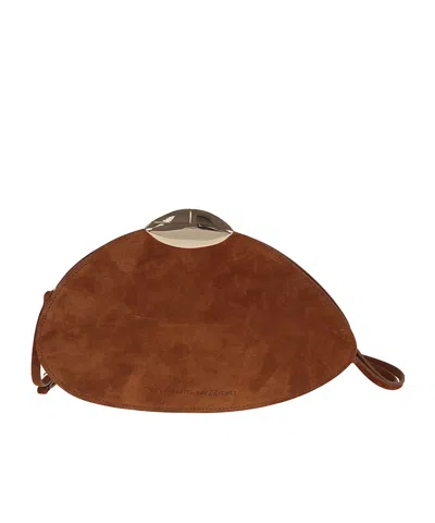 Benedetta Bruzziches Belle De Jour Logo Debossed Clutch Bag In Brown