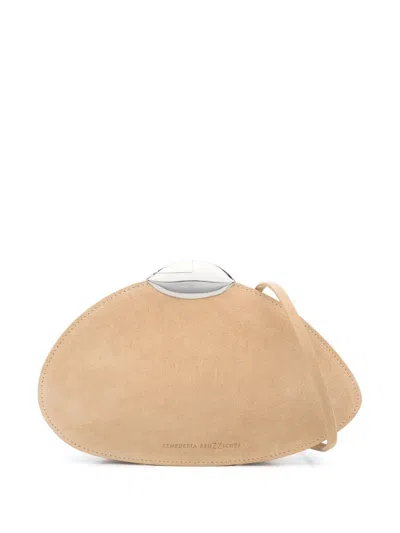 Benedetta Bruzziches Rounded Yellow Shoulder Bag With Metallic Clasp In Multi