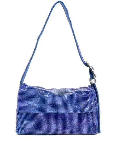 Benedetta Bruzziches Blue Silk Handbag With Rhinestone Embellishment And Crystal Buckle Detail