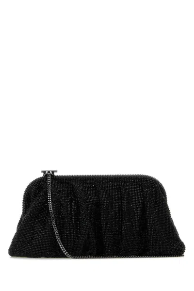 Benedetta Bruzziches Black Rhinestones Knit Venus The Grande Clutch In Blue