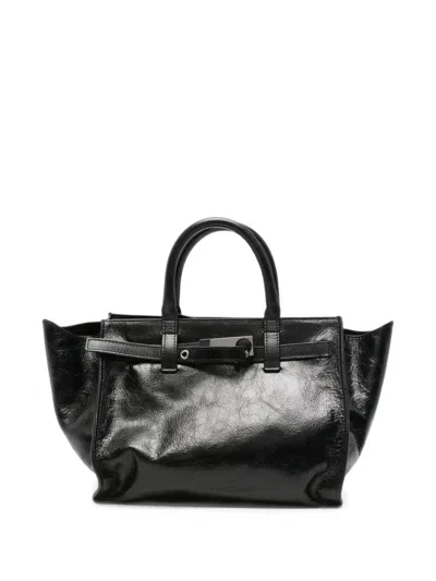 Benedetta Bruzziches Crinkled-finish Buckled Tote Bag In Black