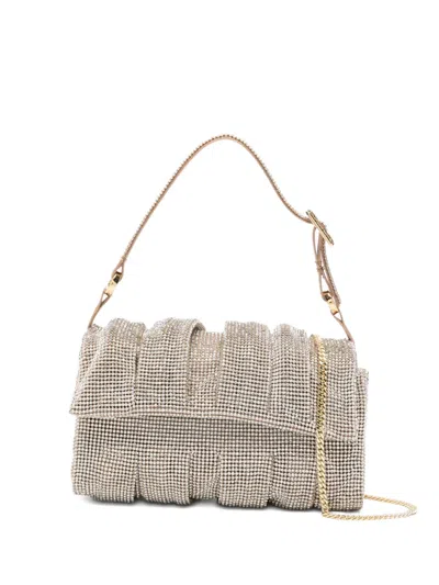 Benedetta Bruzziches Crystal-embellished Pleated Shoulder Bag In Neutral