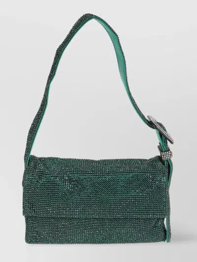 Benedetta Bruzziches Crystal Mesh Silk Satin Shoulder Bag In Green