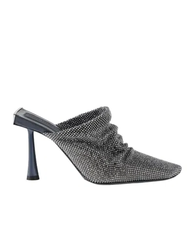 Benedetta Bruzziches Crystal-embellished Chainmail Mules In Gray