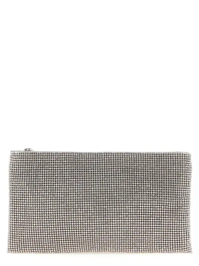 Benedetta Bruzziches Crystal-embellished Mesh Clutch In Gray