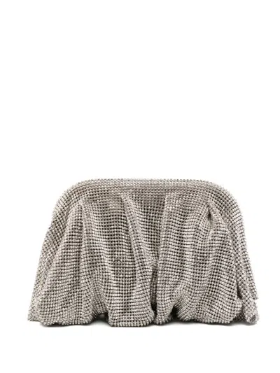 Benedetta Bruzziches Crystal-embellished Ruched Clutch Bag In Silver