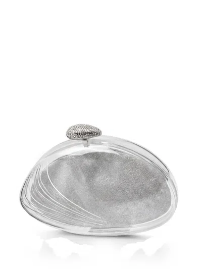 Benedetta Bruzziches Crystal-embellished Shell Clutch Bag In Silver