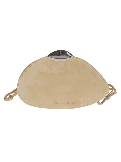Benedetta Bruzziches Curved Calf Leather And Suede Clutch