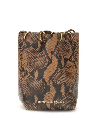Benedetta Bruzziches Doudou Petite Snake-effect Bucket Bag In Brown