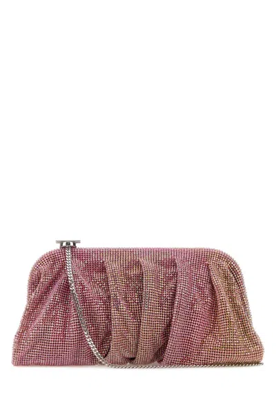 Benedetta Bruzziches Embellished Fabric Large Venus Clutch With Shoulder Strap In Pink