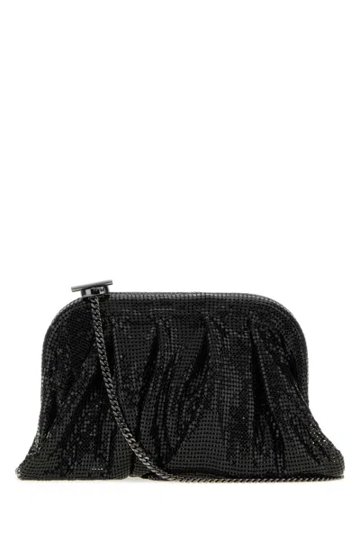 Benedetta Bruzziches Embellished Fabric Mini Venus Clutch With Shoulder Strap In Black