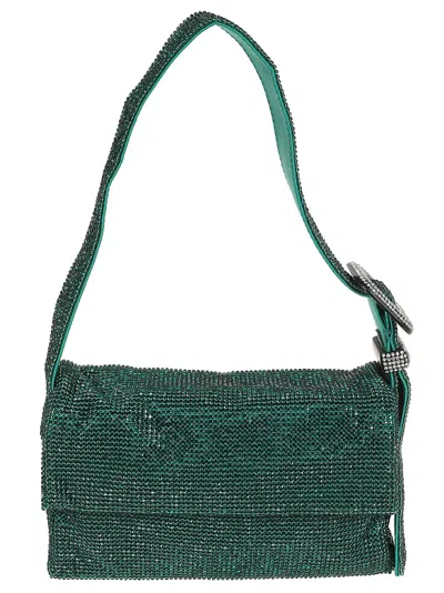 Benedetta Bruzziches Handbag With Hand-stitched Rhinestone Mesh In Green