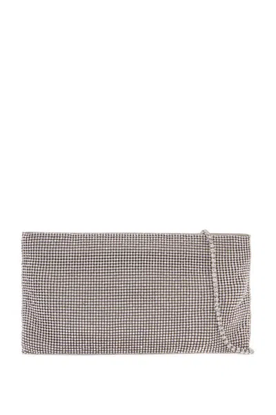 BENEDETTA BRUZZICHES LA PETITE EVENING BAG IN CRYSTAL ON SILVER WITH SHOULDER STRAP