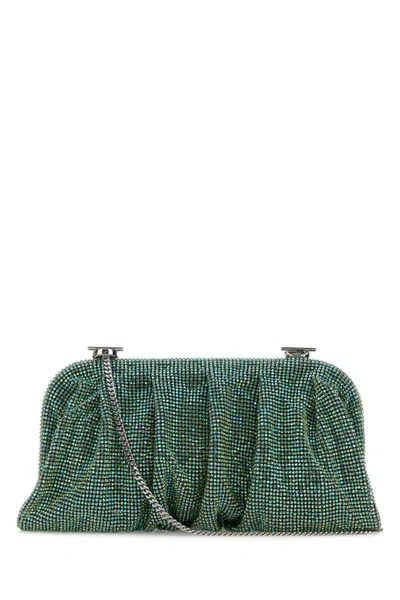 Benedetta Bruzziches Large Venus Embellished Fabric Clutch In Green
