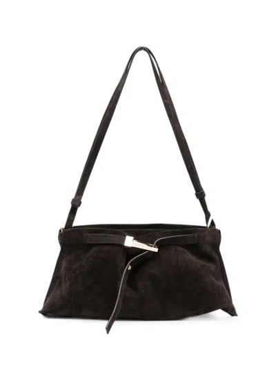 Benedetta Bruzziches Lauren Buckle-fastening Suede Shoulder Bag In Black