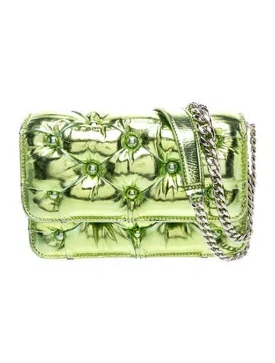Pre-owned Benedetta Bruzziches Leather Shoulder Bag In Green/metallic