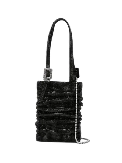 Benedetta Bruzziches Rhinstone-embellished Ruched Mini Bag In Black